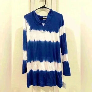 NWT BEACH BREAK Tunic Hood Cover-up for Bleach or Pool Tie-dye blue in Sz M